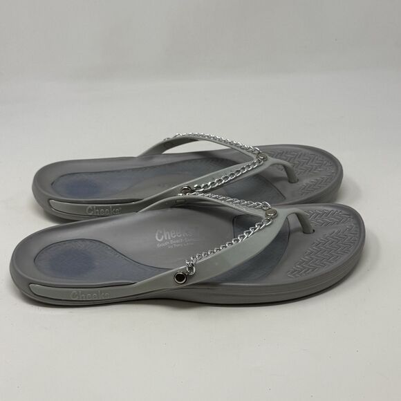 Cheeks Tony Little Exercise Sandals Womens 11 Gray Silver Chain Thong Comfort - Picture 1 of 16
